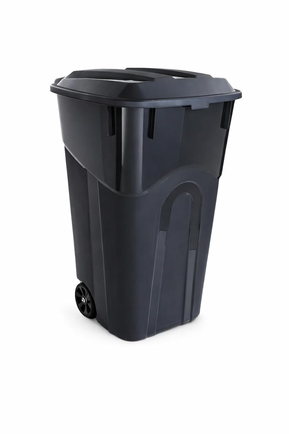 32 Gallon Wheeled Heavy-Duty Plastic Trash Can with Attached Lid, Black