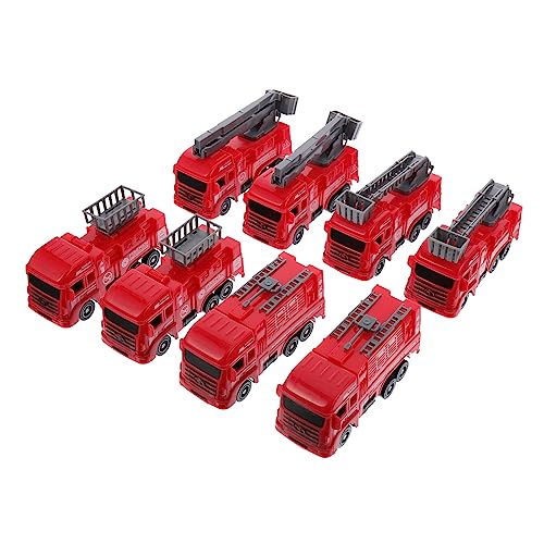 TOYANDONA 8 Piezas vehículo de ingeniería Toys Fire RV Modelo de camión de Bomberos de Juguete Tire hacia camión de Bomberos Juguetes de vehículos para el plastico Rojo