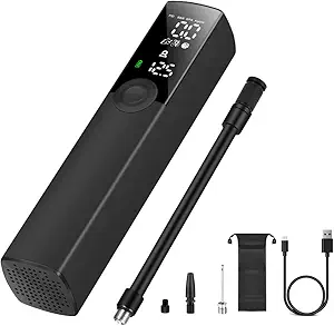Tire Inflator Electric Bike Pump, Woowind BP188 Portable Air Pump for Bikes, Auto Shut-Off with Presta and Schrader Valve, 120PSI and Rechargeable (Black)