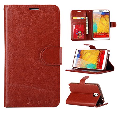 Note 3 Case, Galaxy Note 3 Case, Joopapa Galaxy Note 3 Luxury Fashion Pu Leather Magnet Wallet Flip Case Cover with Built-in Credit Card/ID Card Slots for Samsung Galaxy Note 3 N9000 (Brown)