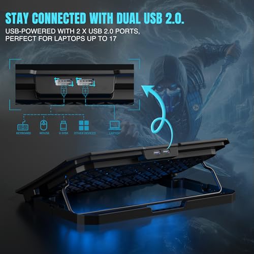 Image of CLAW Air Pro C39 Laptop Cooling Pad with Dual 125mm Fans (1000 RPM), Mobile Stand, Anti-Slip Baffle, 5 Height Levels, 2 USB 2.0 Ports, Supports Up to 17-Inch Laptops - Black
