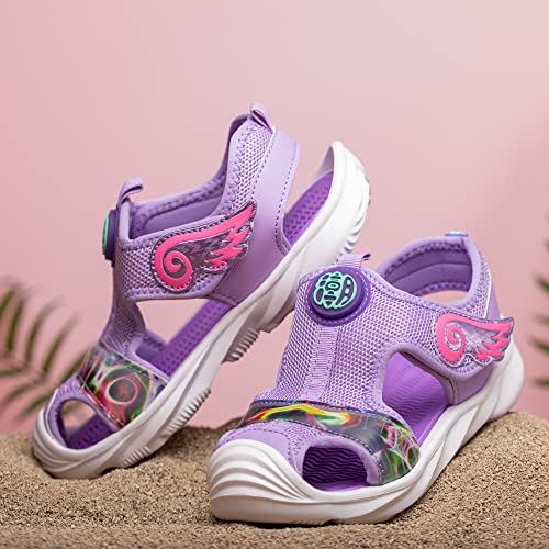 Closed Toe Cute Sandal for Girls in Pretty Colors; Breathable Mesh Upper, Easy and Durable Hook & Loop Strap, Thick and Comfortable Non-Slip Sole; Girls Sandals for Pool, Beach, Bikes, School, Play4