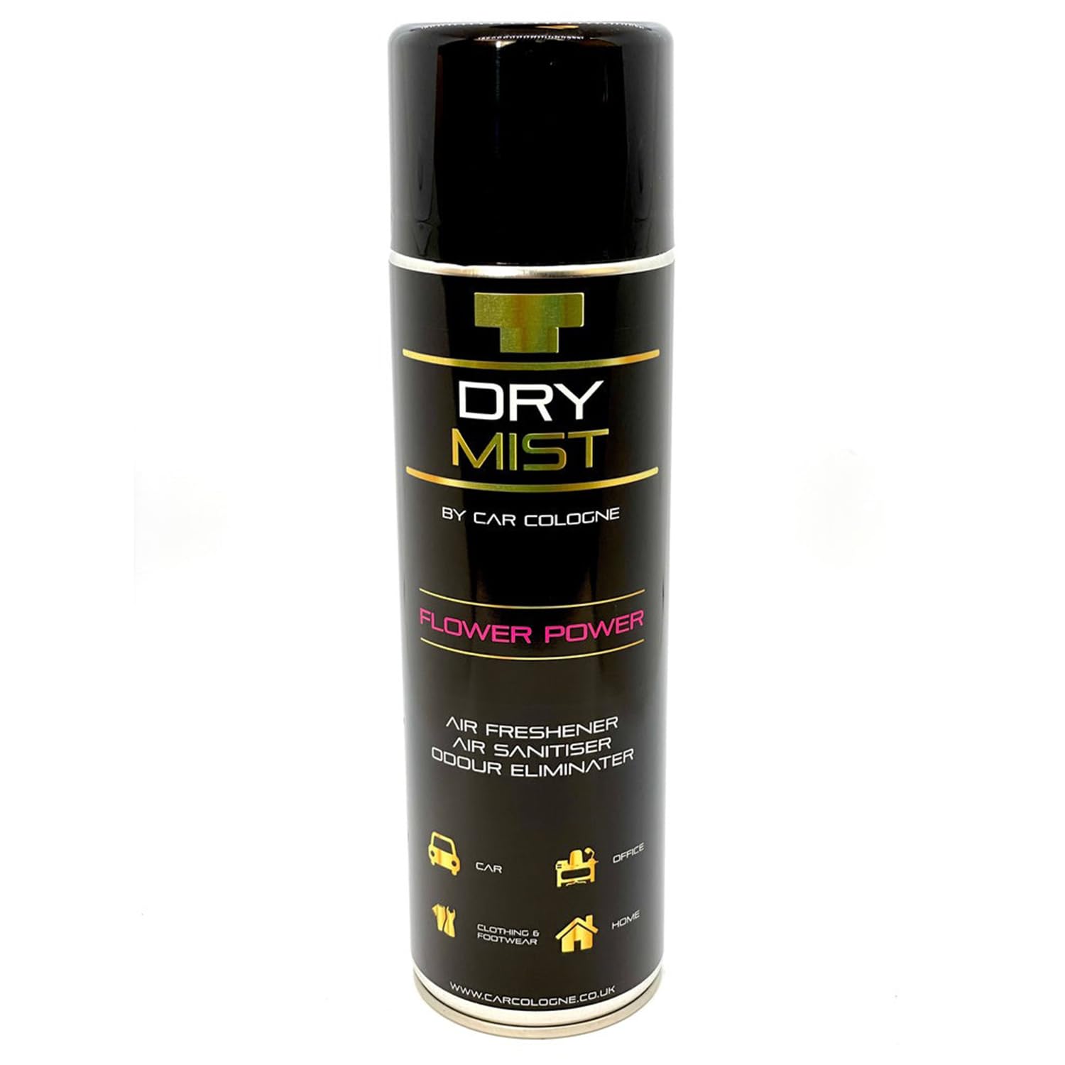 Car CologneFlower Power Dry Mist - Luxury Car Air Freshener Spray, 3-in-1 Blast Can with Air Sanitiser and Odour Eliminator - Suitable for Vehicles, Home, Office, Clothing and Footwear - 500ml