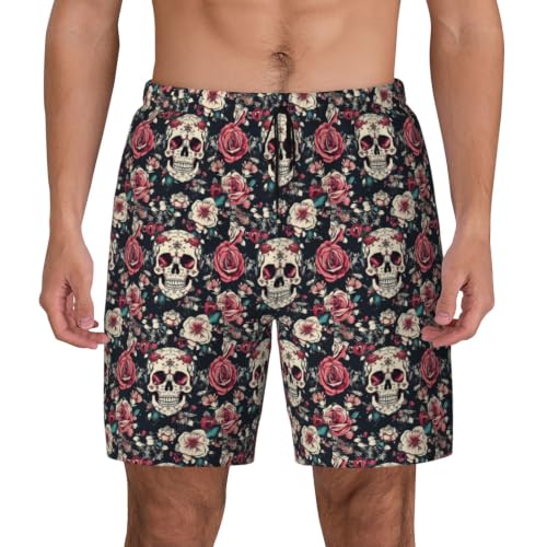 Short de bain homme vacances plein air imprimé floral et tête de mort