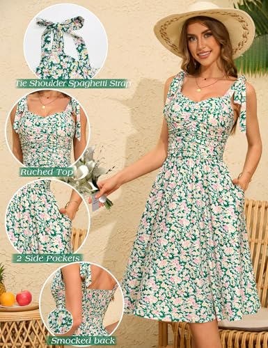 Image of Kranda Women 2026 Summer Casual Spaghetti Strap Sundress V Neck Sleeveless Flowy Boho Floral Midi Dress with Pockets