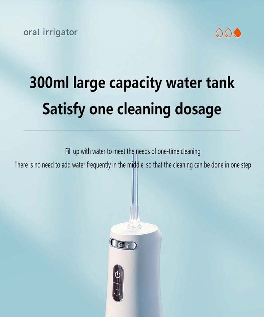 Idropulsore per denti senza fili con 4 modalità, irrigatore orale con rotazione a 360°, impermeabile IPX7, 300 ml e 2 punte a getto Detergente per denti con presa d'acqua, ricaricabile tramite USB