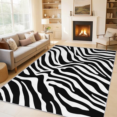 Générique Tapis Salon Imprimé Zèbre, Tapis Rayures Zèbre, Poils Antidérapant Courts Doux Moquette pour Salon Chambre Bureau pour Un Nettoyage Facile 80 x...