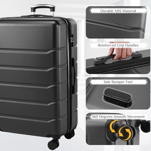Hard sided expand suitcase with rotating wheels, TSA lock, retractable handle, black, 20"-28" 3-Pack4