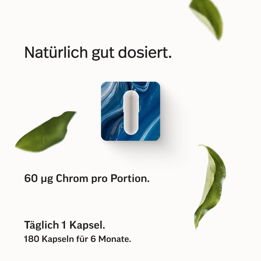 edubily® Chrom Picolinat Kapseln - 60 µg Chrompicolinat pro Kapsel - Vegan - Laborgeprüft - Im Braunglas (180 Kapseln)
