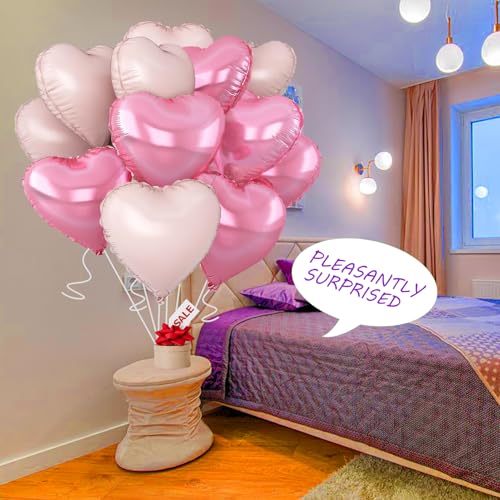 Image of Pink Heart Balloons,18inch Bright Pink Heart Shaped Foil Balloons & Baby Pink Helium Mylar Balloon for Anniversary Wedding Engagement Birthday Party Baby Shower Decorations(12Pcs)