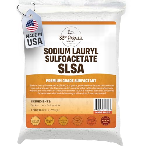 1 Pound SLSA Sodium Lauryl Sulfoacetate Powder | Ultra Foaming Surfactant for Bath Bombs Bubble Bars & DIY Skincare Gentle Coconut-Derived Cleanser for Rich Creamy Lather | 1 Pound / 16oz