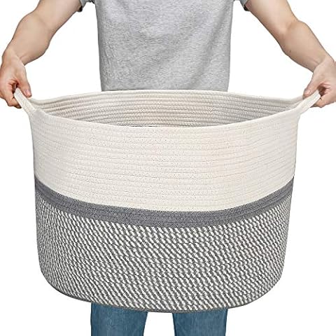Woven Cotton Rope Basket,Large Toy Storage Organizer Blanket Basket Nursery Baskets Laundry Hamper,Storage Clothes Baskets with Handle Use for Bed Sheets, Baby Clothes Cover