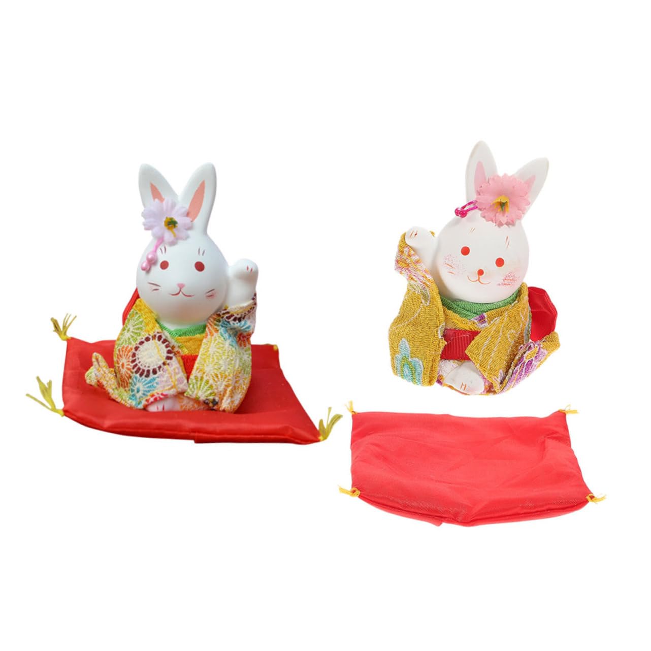 IMIKEYA 4 Pièces Lapin Chanceux Décor Statue De Lapin du Statuette Feng Shui Statue De L'année du Accessoire De Voiture Figurine Kimono De Pâques Plâtre