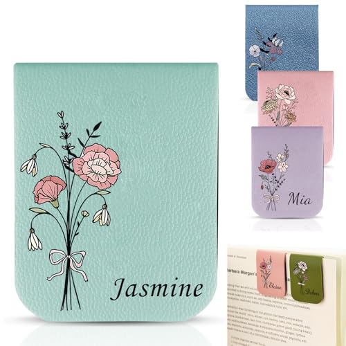 Personalized Leather Magnetic Bookmark with Name Custom Birth Flower Bookmark for Women Customized Book Accessories Bookish Gifts for Reading Lovers (Style 1)