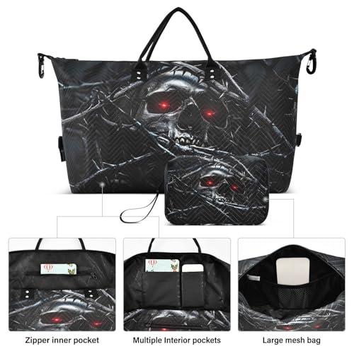 Skull Eye Red Duffle Bag for Travel, Gym Bag with Multiple Interior Pockets for Men Women Overnight Purse Included 20.5 x 1.9 x 13.8 In2