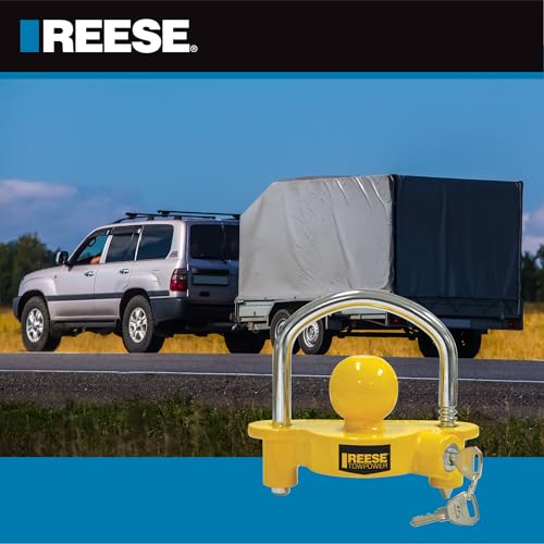 Image of REESE Towpower 72783 Coupler Lock, Adjustable Storage Security, Heavy-Duty Steel, Yellow and Chrome (Universal Fit) (Pack of 3)