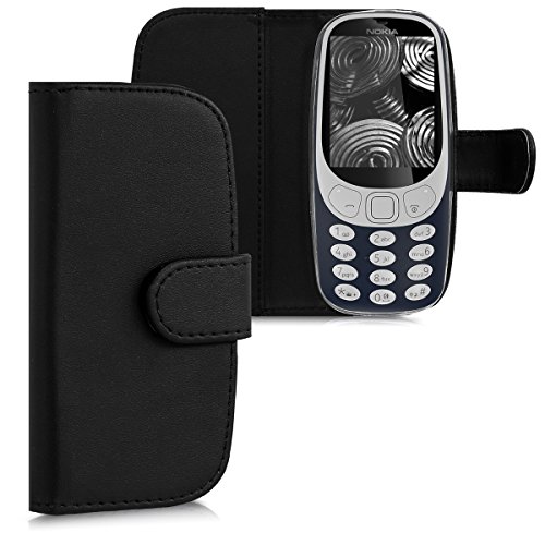 kwmobile Wallet Case Compatible with Nokia 3310 3G 2017 / 4G 2018 - PU Leather Flip Cover with Magnetic Closure, Card Slots and Kickstand - Black