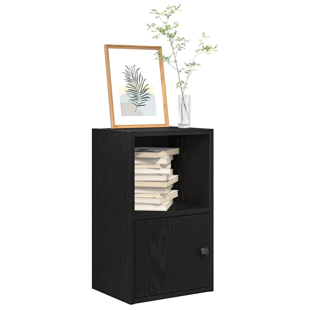 Libreria nera effetto rovere, 31 x 24 x 52 cm, in legno con porta e ripiano, per soggiorno, ufficio, cameretta dei bambini, corridoio, organizer versatile per libri, documenti, decorazioni