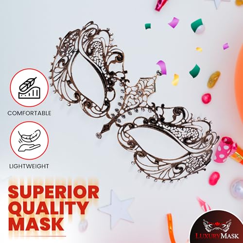 Image of Masquerade Mask for Women with Rhinestones - Elegant Metal Half Face Mask for Masquerade Parties, Mardi Gras, & Themed Events