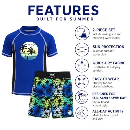 Image of Body Glove Boys Swim Set - 2 Piece Boys Swim Trunks with Rash Guard UV Protection Swimsuit Kids Bathing Suits (Sizes 4-12)