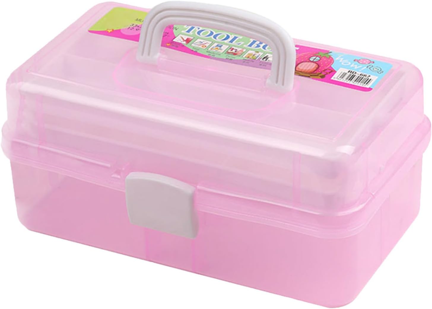 SHINEOFI Portable Multi-Function Craft Storage Box Three-Layer Paint Container for Art Supplies Capacity Pink Organizer with Buckle Design for Easy Access