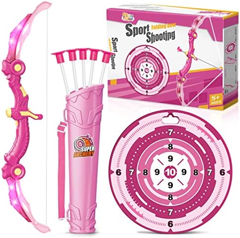 Springflower Bow and Arrow Toys with LED Flash Lights for Girls 5 6 7 8 9 10 Year Old, Archery Set Indoor Outdoor Activity with 10 Suction Cup Arrows,Quiver & Target,Birthday for Girls Springflower Bow and Arrow Toys with LED Flash Lights for Girls 5 6 7 8 9 10 Year Old, Archery Set Indoor Outdoor Activity with 10 Suction Cup Arrows,Quiver & Target,Birthday for Girls