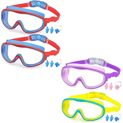 KAILIMENG Swimming Goggles for Kids - 4 Pack Kids Swim Goggles for Toddlers Youth Child Age 4 to 15, No Leaking, Large Frame, Clear & Wide View, Anti-Fog & UV Protection Cover