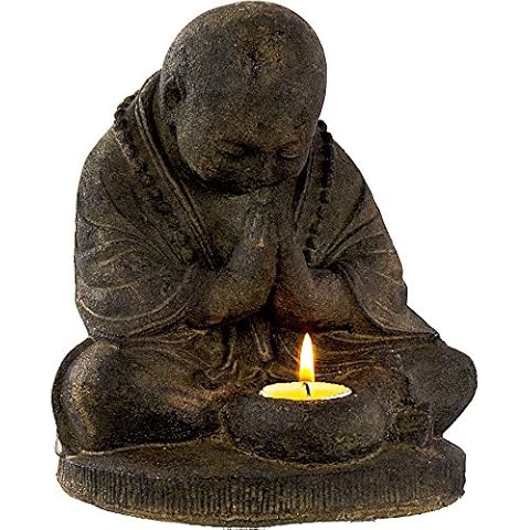 New Age Source Volcanic Stone Statue T-Light Holder Praying Monk Cover