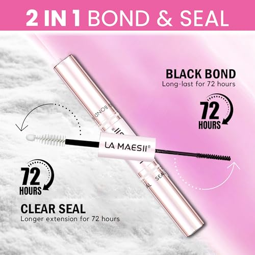 LA MAESII Lash Cluster Glue, Lash Bond and Seal for Eyelash Clusters, 10ml Bond and Seal, Waterproof, 2-in-1 Home Use, Strong Hold for 72H