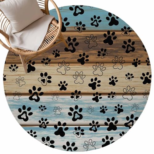 3ft Washable Round Area Rug,Farmhouse Dog Paw Print Soft Fluffy