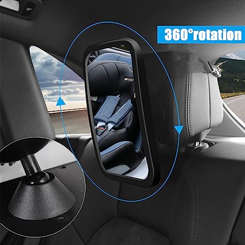 Image of AICEL Baby Car Mirror, Safety Rear Facing Car Seat Mirror for Infant with Extra Wide Clear View, Wide View Shatterproof Adjustable Automotive Mirror, Drive Safe and Monitor Your Child Easily
