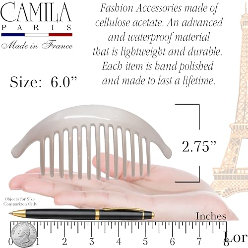 Image of Camila Paris CP3016 French Hair Side Combs, Beige Pearl Interlocking Combs French Twist Hair Combs, Strong Hold Hair Clips for Women Bun Chignon Up-Do, Styling Girls Hair Accessories, Made in France