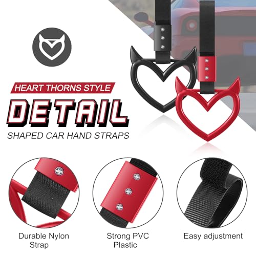 Image of Fabbay 2 Pieces Heart Handle Keychains Car Accessory Heart Hand Strap Drift Charm for Car Interior Exterior Decoration(Red and Black,Devil Style)
