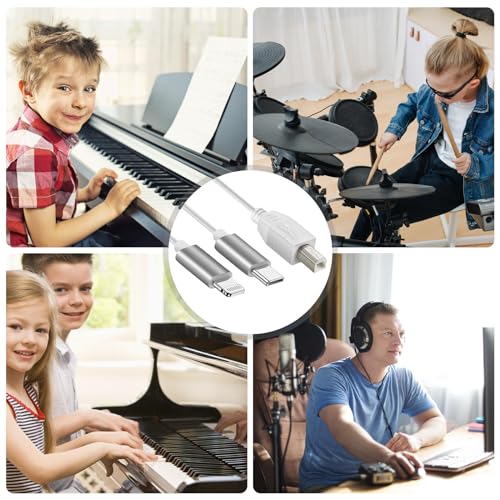 2-in-1 USB-C auf USB-B Midi-Kabel, 1m OTG Kabel für iPhone, IOS, Controller, Audio Interface, Tastatur, Elektronisches Musikinstrument (Weiß)
