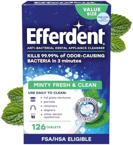 Efferdent Denture Cleaner Tablets, Minty Fresh & Clean, 126 Count