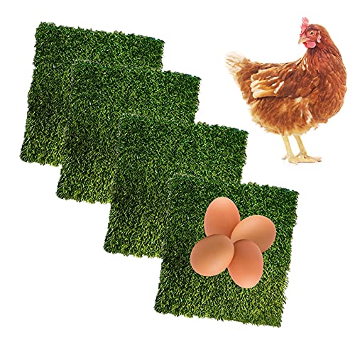 PINVNBY 4 Pcs Chicken Nesting Box Pads,12'x12' Washable Artificial Grass Rug Carpet Fake Grass Synthetic Turf Mat for Chicken Coop Pet Garden Lawn Indoor Outdoor