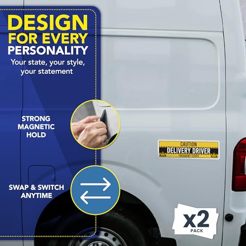 Image of Magnet Me Up Caution Frequent Stops Magnetic Decal - 3x10 Inch 2 Pack, UV Printed Yellow /Black Automotive Vinyl Sign for Car, Delivery Driver Safety Magnet, Durable Weatherproof Accessory, Made in USA
