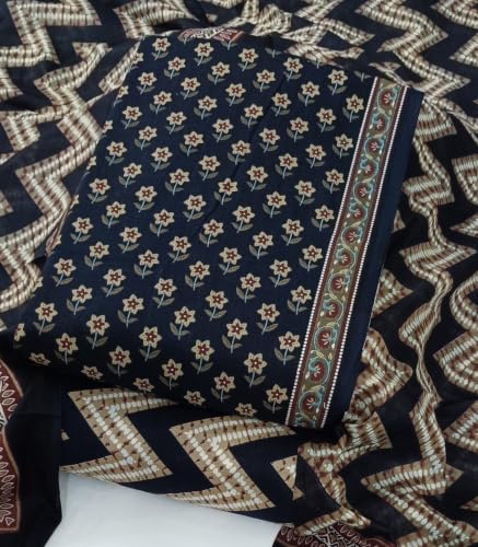 Image of DRAVINAM Trends Women's Premium Cambric Cotton Jaipuri Printed Unstitched Salwar Suit Dress Material with Mulmul Cotton Dupatta