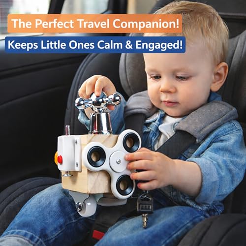 Image of 7-in-1 Montessori Busy Cube for Toddlers 1-3 Years | Wooden Sensory Activity Cube with Switches | Fine Motor Skill Toy | Early Learning Travel Toy (Busy Cube Big)