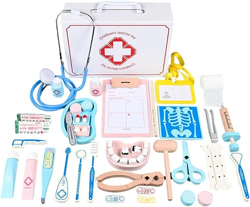 Image of Wooden Doctor Kit for Kids- Medical Kits Pretend Role Play Educational Toy with Storage Case for Kids Girls Boys (White)