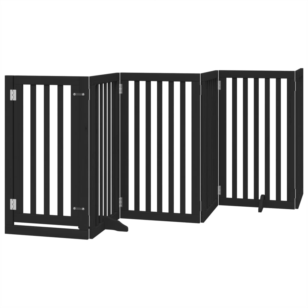 vidaXL Dog Gate with Door Foldable 6 Panels, Dog Fence for Stairs Kitchen Home, Pet Gate for Dogs Pets, Freestanding Dog Barrier, Black Poplar Wood — image 1