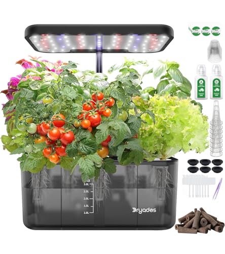 DRYADES Hydroponisches Anbausystem: 8 Hülsen, 24W Vollspektrum-LED Lampe mit Wassermangelwarnung | Innengarten für Küche, Wohnzimmer, Schule | Geschenkidee für Hobbygärtner