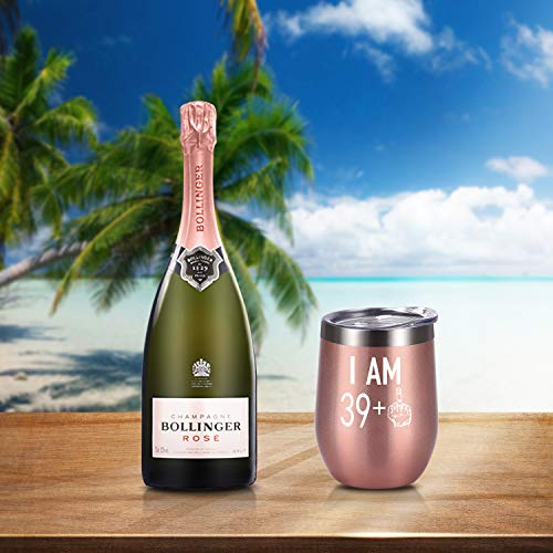 39 Plus One Middle Finger Wine Tumbler, 40Th Birthday Gifts For Women Men, Wine Tumbler With Saying Funny Gifts Idea For Wife Mom Friends Coworkers, 12 Oz Insulated Wine Tumbler Glasses, Rose Gold #TOP3