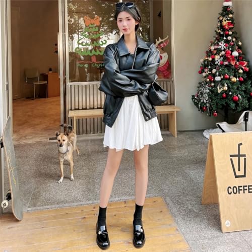 Image of Genuine Leather Womens Loafers - Black Closed Round Toe Slip-on Penny Loafers for Women, Comfortable Business Casual Dress Leather Shoes