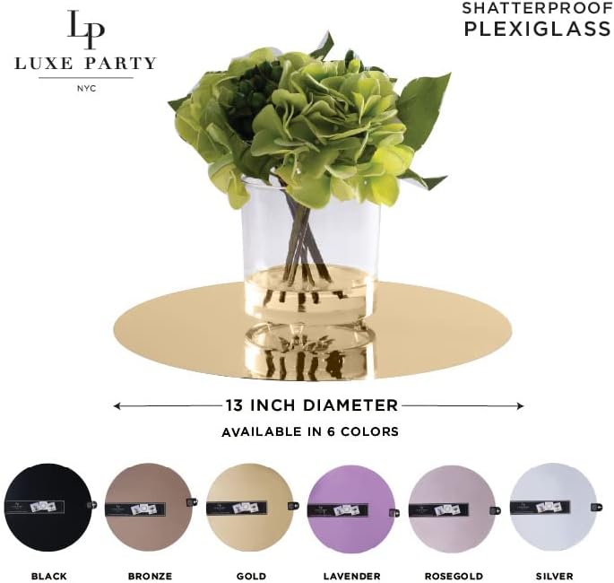 LUXE PARTY 12 Pack Round Mirror Charger Plate | Lightweight |Decorative Dinnerware | Dinner Party | Wedding | Events | Table Setting | Gold