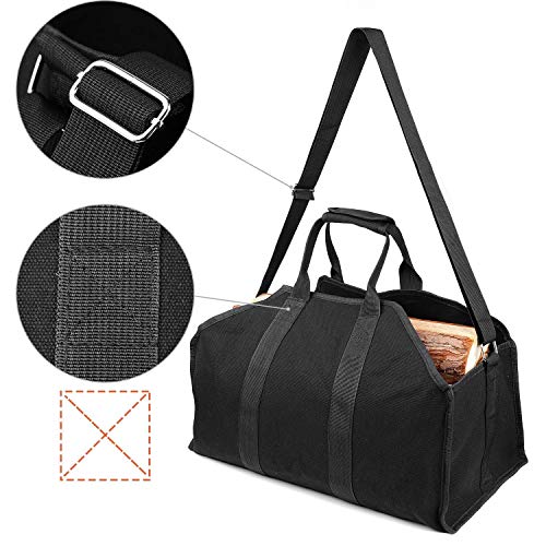 MANNEW Log Carrier Canvas Tote Heavy Duty Firewood Holder Camping Accessories Canvas Shoulder Strap