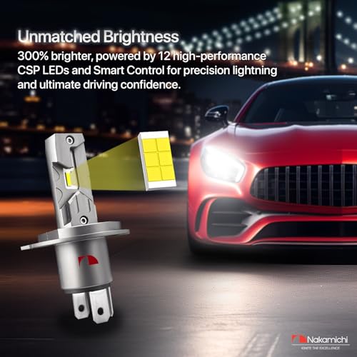 Image of Nakamichi GS810 Series H4 LED Headlight Foglight Light Bulbs for Replacement, 12,000 Lumens 44W Per Set, Cool White, Plug and Play, 1:1 Beam, Pack of 2, 4300K, H4 (HB2 9003)
