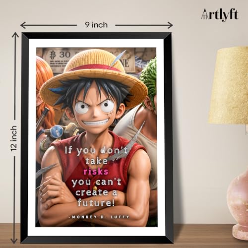 Image of ArtLyft One Piece Luffy Anime Wall Frame | Monkey D. Luffy Motivational Poster | Anime Wooden Framed Artwork | Ready To Hang Wall Decor