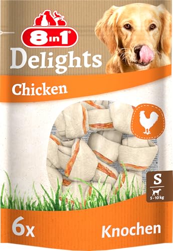 8in1 Delights Chicken Knochen S - gesunder Kauknochen für kleine Hunde, hochwertiges Hähnchenfleisch eingewickelt in Rinderhaut, 6 Stück