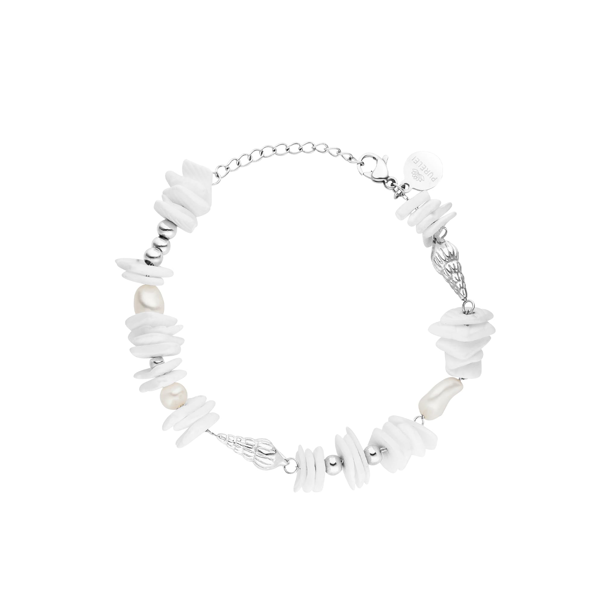 Purelei Wela Armband Damen – Mit echten Süßwasserperlen, Keshi-Perlen & Muschelelementen – 316L Edelstahl vergoldet/rosé/silber – Verstellbar 16–19 cm – Wasserfest